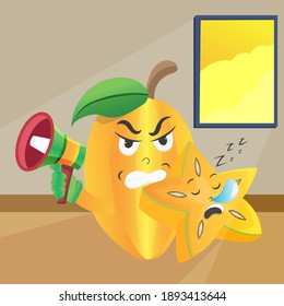 Star fruit mascot illustration sleeping and angry. great design for t-shirt design and screen printing as well as for storybook covers