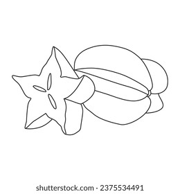 Star fruit outline vector illustration, suitable for coloring book, icon, logo and graphic design elements