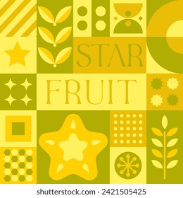 Star Fruit seamless pattern in scandinavian style postcard with Retro clean concept design