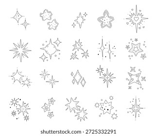 Galáxia estrela definida em contorno arte cintilar formas cósmicas com várias formas celestes criadas para seus projetos de design decorativo ilustração astronômica criativo