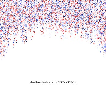 Star garlands on white American Independence Day vector.  Holiday confetti in US flag colors for Independence Day. Red blue stars American patriotic graphics. Stardust garlands.