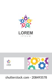 Star gear icon design element with business card template.