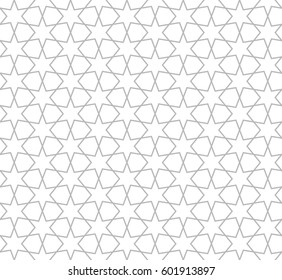 Star geometric seamless pattern. Monochrome simple vector texture. Gray stars on white background. Good for print, textile, wrapping paper and decoration.