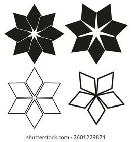 Star geometric shapes. Abstract star elements. Black and white design. Modern vector symbols.