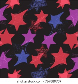 Star Geometrical Shapes in Grunge Style. Abstract seamless Pattern . Endless texture