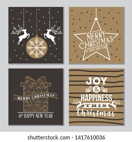 star gift ball deer banners merry christmas card vector illustration