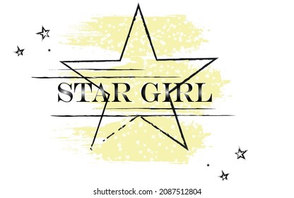 star girl letterig vector isolated on stok vector, t shirt design, yellow and shine, star.