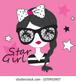 star girl vector illustration, T-shirt graphics design 