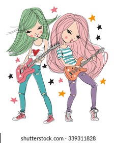 Star girls playing guitar.