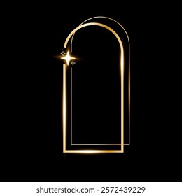 Star glare golden arch geometric frame shape, Vector golden minimalist y2k frame border on black.
