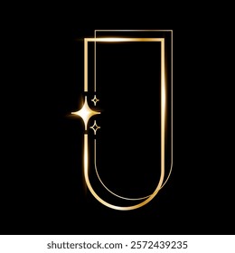 Star glare golden arch geometric frame shape, Vector golden minimalist y2k frame border on black.