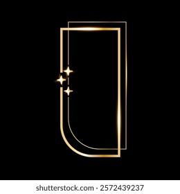 Star glare golden arch geometric frame shape, Vector golden minimalist y2k frame border on black.