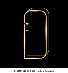 Star glare golden arch geometric frame shape, Vector golden minimalist y2k frame border on black.