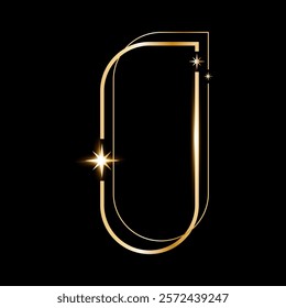 Star glare golden arch geometric frame shape, Vector golden minimalist y2k frame border on black.