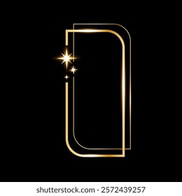 Star glare golden arch geometric frame shape, Vector golden minimalist y2k frame border on black.