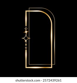 Star glare golden arch geometric frame shape, Vector golden minimalist y2k frame border on black.