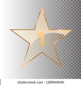 Star glass banners shine shape template on transparent background . Realistic 3D design. Vector transparent object 10 eps.