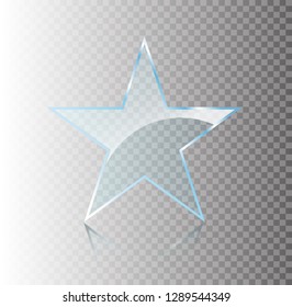 Star glass banners shine shape template on transparent background . Realistic 3D design. Vector transparent object 10 eps.