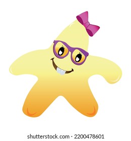 star with glasses, bow and big teeth