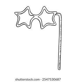 Estrela óculos foto cabine Purim acessório para partido preto e branco linha vetor ilustração. Esboço simples para coloração de férias em estilo monocromático simples