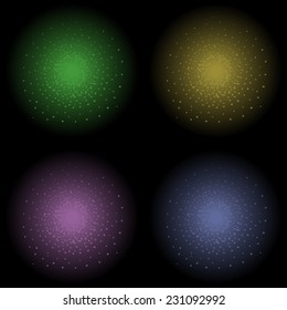 Star glimmer shine vector clip art element. Green, yellow, violet and dark blue. Clip art isolated on black