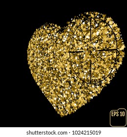 Star glitter gold sequin in heart shape isolated on black background - love and valentine concept, Heart At Gunpoint