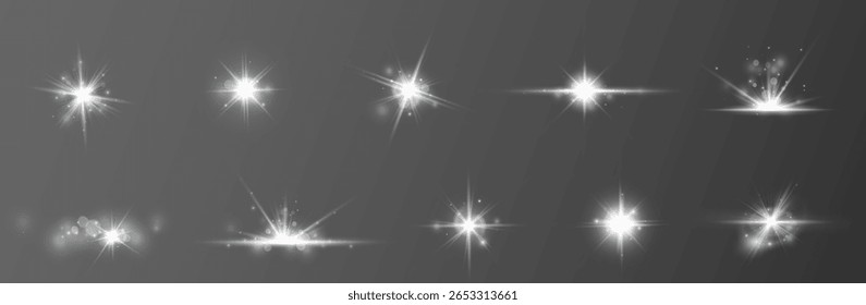 Estrela, brilho, luz, brilho, flash em uma explosão brilhante mágica. PNG transparente perfeito para sobreposição em efeitos de brilho abstrato, visuais de luz estelar e desenhos radiantes. Inclui arquivo PNG de alta qualidade.