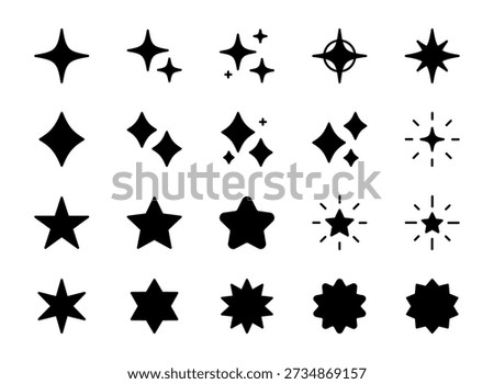 Star and glitter simple icon set (black and white)