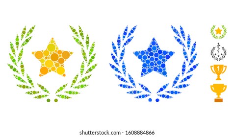 Star glory wreath composition of spheric dots in different sizes and color hues, based on star glory wreath icon. Vector random circles are grouped into blue composition.