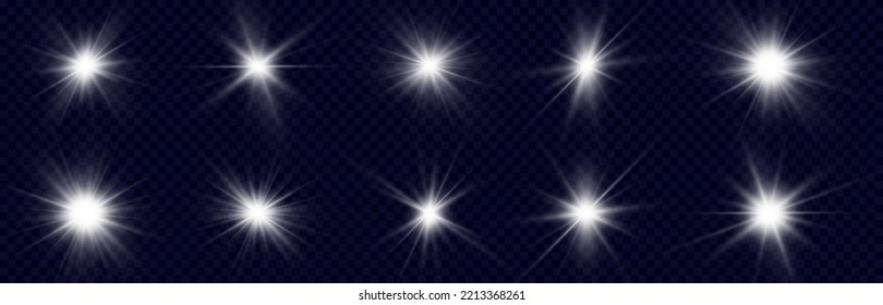 Efecto luminoso de las estrellas. Partículas brillantes, luz brillante. Estrellas.