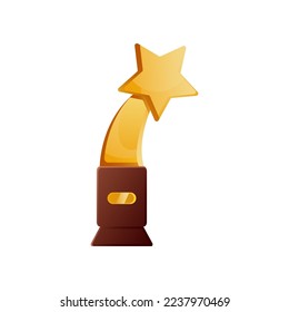 Star gold award for winners and heroes. Vector illustration of champions golden trophy. Cartoon sport game reward, best movie prize, luxury goblet isolated on white background. Victory, triumph