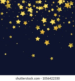 Star gold confetti. Glitter vector celebrate background. Golden sparkles and dots on transparent backdrop. Christmas party invitation card template. Falling gold confetti. Glitter background. 