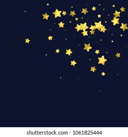 Star gold confetti. Glitter vector celebrate background. Golden sparkles and dots on black backdrop. Luxury invitation card template. Falling gold confetti. Glitter background. 