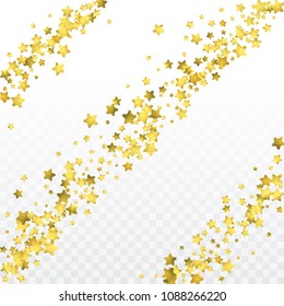 Star gold confetti. Glitter vector celebrate background. Golden sparkles and dots. Explosion backdrop. Luxury invitation card template. Falling Glitter background. 