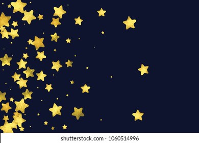 Star gold confetti. Glow vector celebrate background. Watercolor golden sparkles and dots. Voucher backdrop. Christmas party invitation card template. Falling gold confetti. Glitter background. 