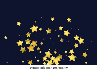 Star gold confetti. Glow vector celebrate background. Watercolor golden sparkles and dots. Explosion backdrop. Christmas party invitation card template. Falling gold confetti. Glitter background. 