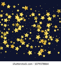 Star gold confetti. Glow vector celebrate background. Watercolor golden sparkles and dots. Voucher backdrop. Christmas party invitation card template. Falling gold confetti. Glitter background. 