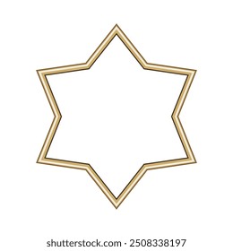 Star gold frame. Isolated luxury six pointed star golden border. Gold star frame mockup design element. Vector illustration.
