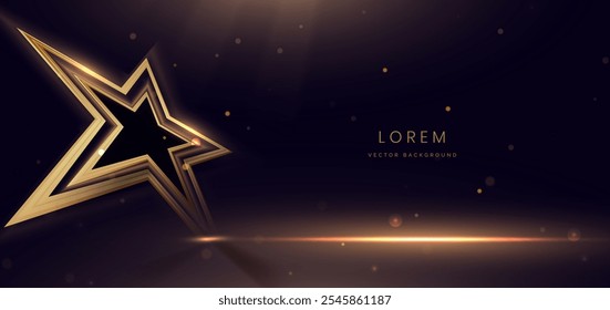 Star gold light on black background with lighting effect and sparkle. Luxury template celebration award design. Vector illustration