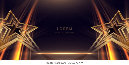 Star gold light on black background with lighting effect and sparkle. Luxury template celebration award design. Vector illustration