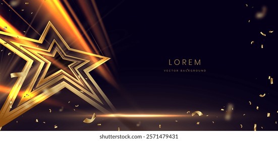 Star gold light on black background with lighting effect and sparkle. Luxury template celebration award design. Vector illustration