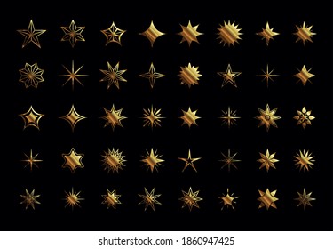 Star gold style icon set design, Night bedtime sky space nature science celestial galaxy and astrology theme Vector illustration