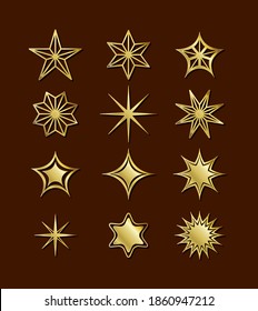 Star gold style set icons design, Night bedtime sky space nature science celestial galaxy and astrology theme Vector illustration