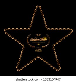 Star in Golden Chain Border. Flat color style vector illustration.