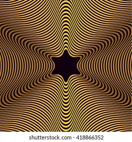 Star from the Golden waves and lines. Optical illusion in the shape of a star of gold lines and waves