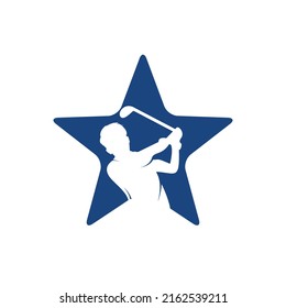 Star Golf club vector logo design. Golf player hits ball inspiration Logo design