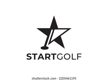 diseño de iconos para el logotipo de la bandera de estrella y de golf