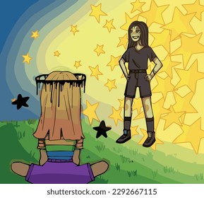 star goth girl shines brighter than rainbow girl