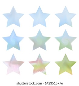 Star gradients meshes kit with modern abstract backgrounds. Trendy soft color. Colorful fluid covers for brochure, invitation, cards. Template with stars gradient set for screens and mobile app. 