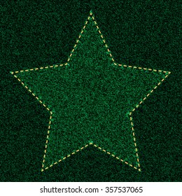 Star of green denim material closeup as background. Vector EPS10